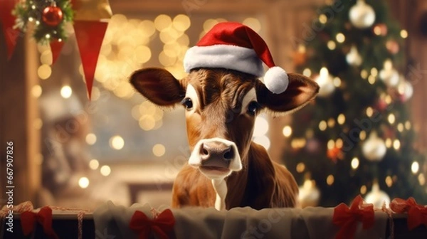 Obraz cow with christmas presents