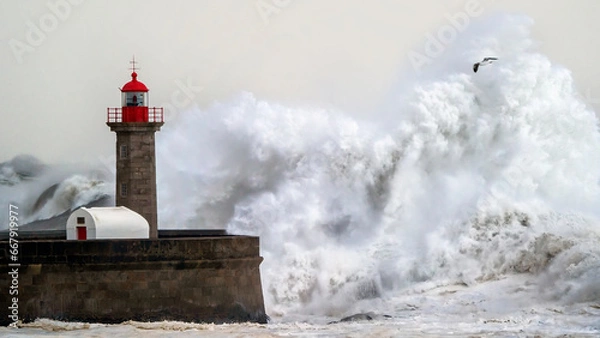 Obraz Lighthouse during storm, Portugal 