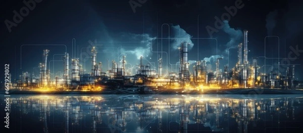 Fototapeta Next generation energy business concept depicted through creative graphic design incorporating a futuristic factory and refinery