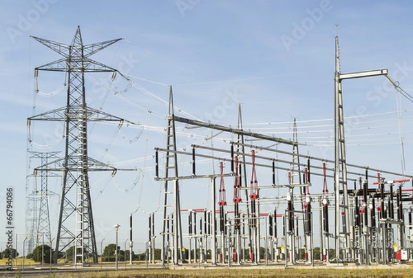 Fototapeta Power lines of electrical station