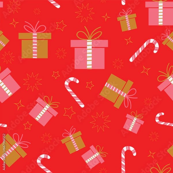 Obraz Colorful Presents and Candy Canes Repeating Pattern