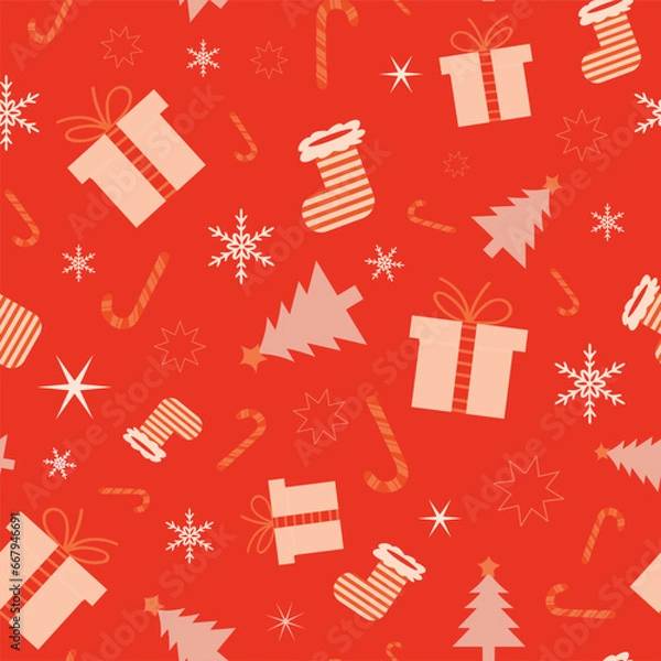 Obraz Red Pink Presents and Candy Canes Repeating Pattern