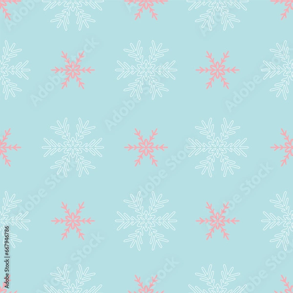 Obraz Blue and Pink Snowflake rows repeating pattern