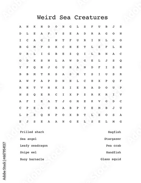 Obraz Weird sea creatures word search activity