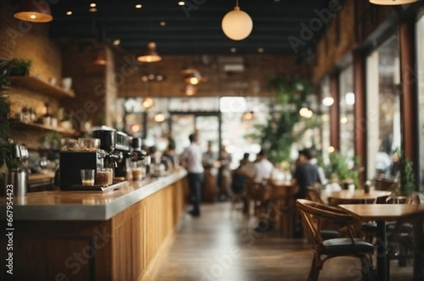 Obraz Coffee shop blur background with bokeh image, vintage tone.