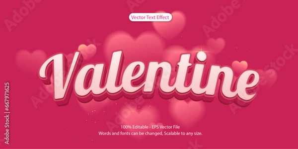 Fototapeta 3d valentine pink editable text effect. vector