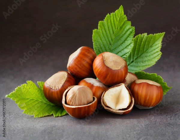 Obraz Hazelnuts with leaves