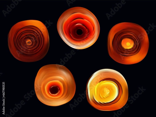 Fototapeta Molten glass. Fiery, liquid plasma, lava, orange substance. Gemstone, liquid shape in space. Magic light energy, power, wave texture. Hot glass form, fused iron. Vector illustration 3d.