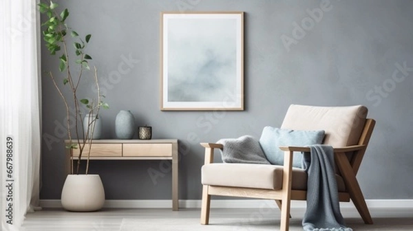 Obraz interior of a room with a chair  generated by AI