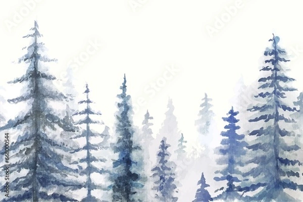 Obraz Watercolour Forest Winter Landscape Scenery
