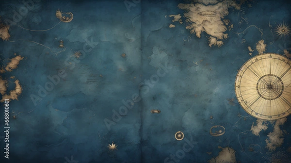 Obraz Blue medieval old nautical map background. generative AI.