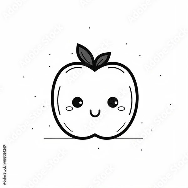 Obraz Cute black and white apple drawing. Generated AI