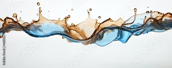 Fototapeta Dirty brown water colliding with clean fresh blue water on white background Generative AI