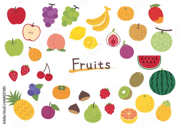 Obraz シンプルなフルーツのイラストセット