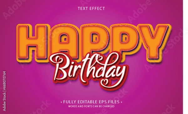 Fototapeta Happy Birthday 3D Text Effect fully editable vector