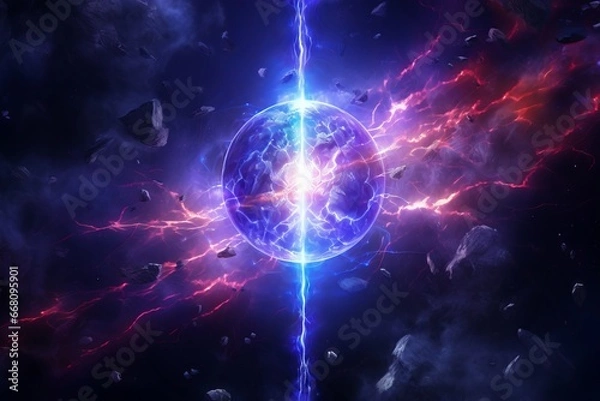 Fototapeta Energetic plasma bolt pulses through the dark, Generative AI