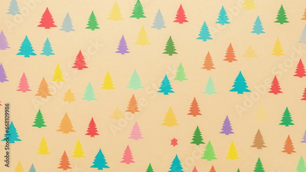 Obraz Cream colored background with paper texture, colorful and stylized Christmas trees