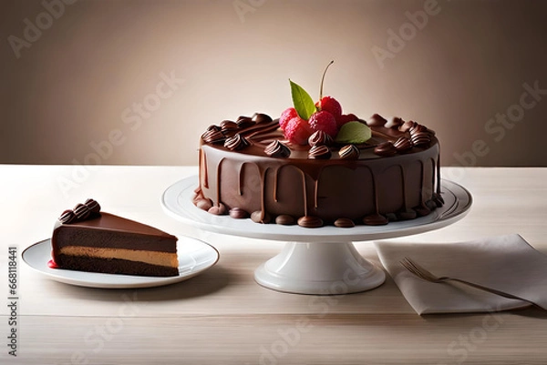 Obraz chocolate cake with cherries