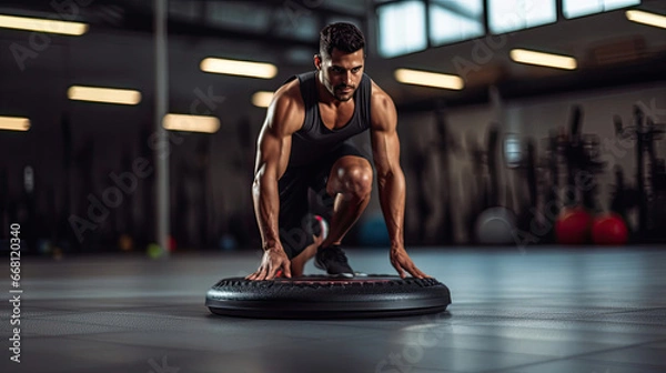 Fototapeta Dynamic core exercises with controlled form using gliding disc