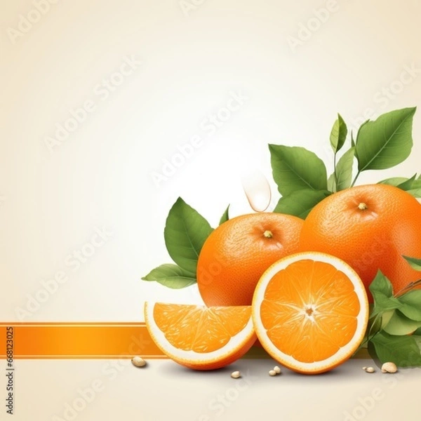 Fototapeta Banner with a Tangerine background and a Mandarin Orange with space for text. Creative food concept for ads, banners and greeting card