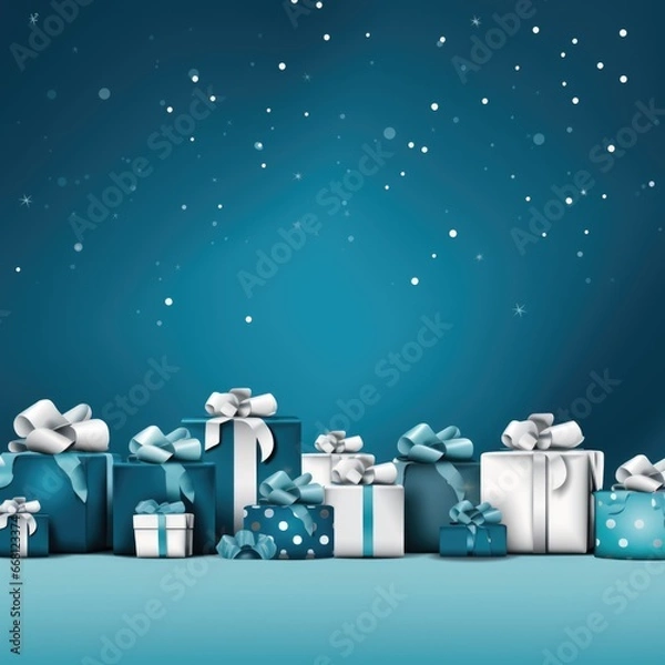 Fototapeta Christmas and New Year holiday banner with a Blue background and a Holiday Shopping. Concept with space for text for ads, banners and greeting card