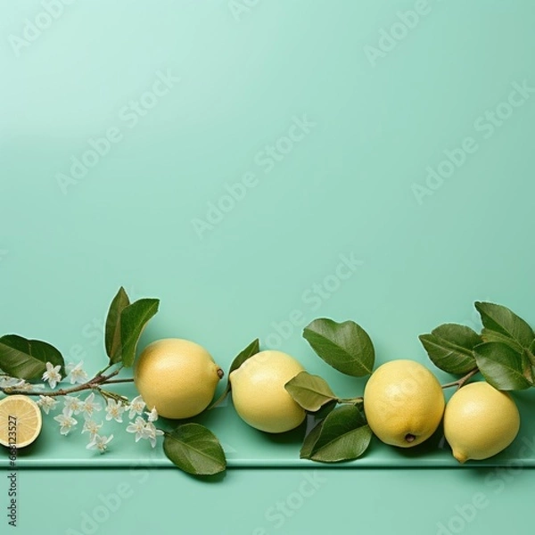 Fototapeta Banner with a Jade Green background and a Jade Fruit with space for text. Creative food concept for ads, banners and greeting card