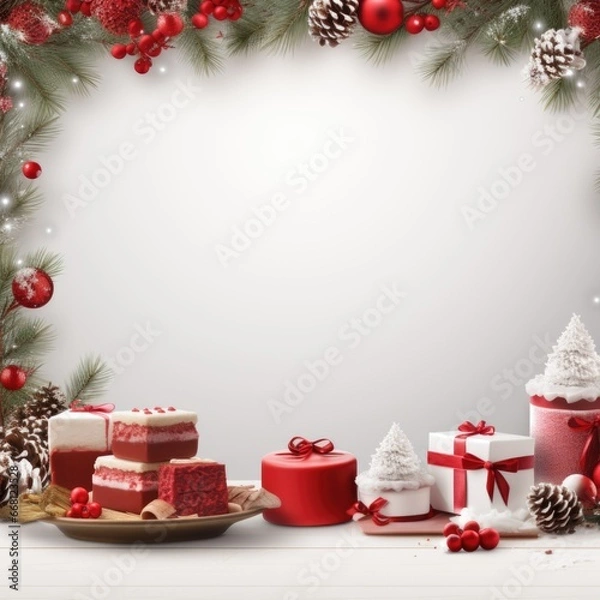 Fototapeta Christmas and New Year holiday banner with a White background and a Christmas Morning. Concept with space for text for ads, banners and greeting card