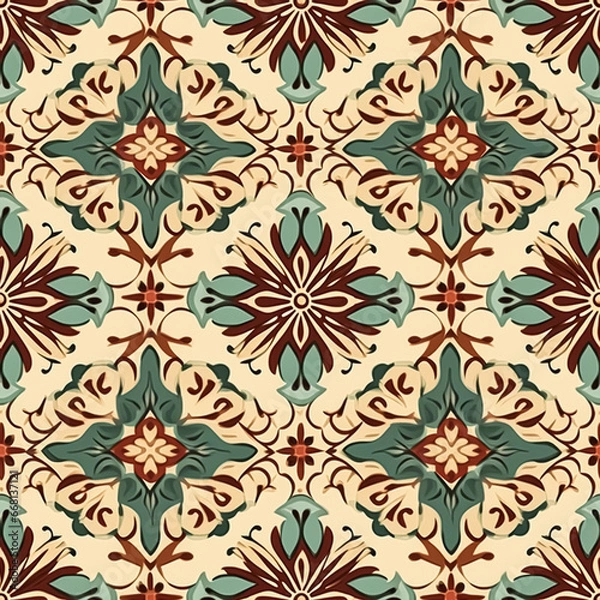 Fototapeta Seamless pattern, tileable old Christmas holiday English antique country style print for wallpaper, wrapping paper, scrapbook, fabric and product design