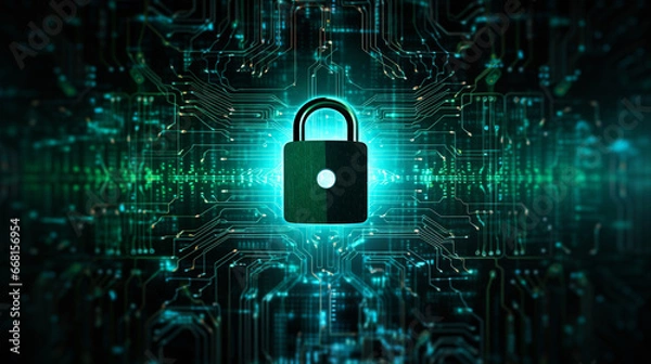 Fototapeta Tło z kłódką na środku związaną z cyberbezpieczeństwem