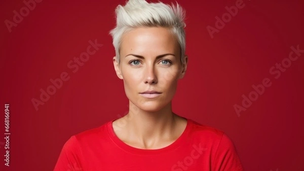Fototapeta Portrait of a beautiful woman model. Face expression. Isolated on a colored background. Generative AI.