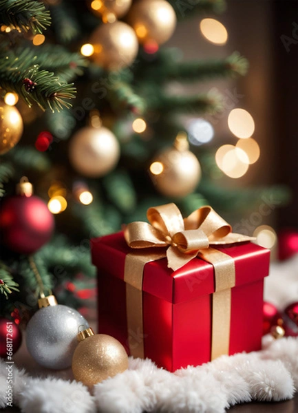 Obraz Photo of the Christmas box and Christmas tree 