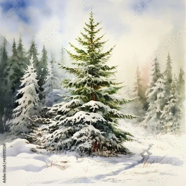 Fototapeta snow covered pine trees
