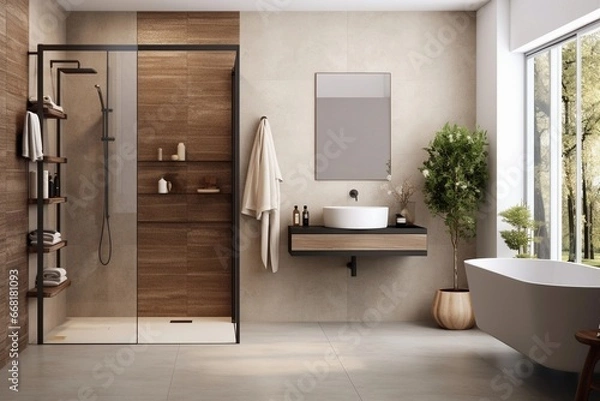 Obraz Bright bathroom interior with white tones wall