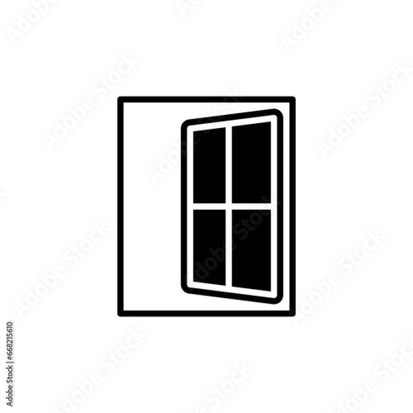 Fototapeta Window icon. Simple solid style. Window open, frame, square, glass, construction, room, house, home interior concept. Silhouette, glyph symbol. Vector illustration isolated.