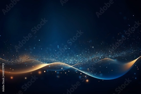 Obraz Glowing particles wave with bokeh effect, abstract background.