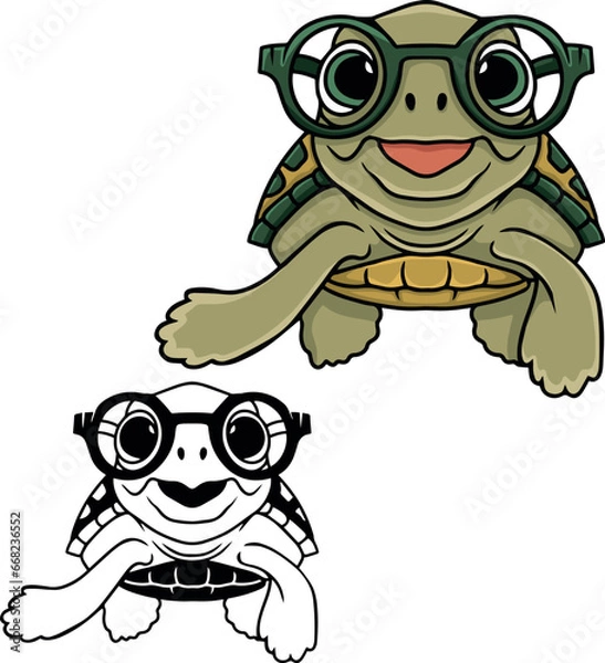 Obraz Cute Cartoon Turtle with glasses vector