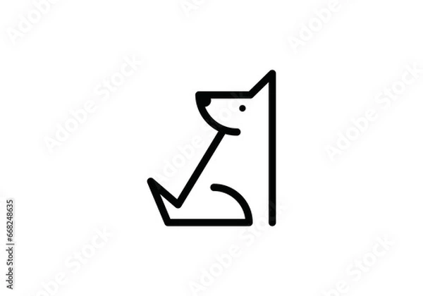 Fototapeta dog logo design. pet care white linear style concept element symbol vector illustration.	