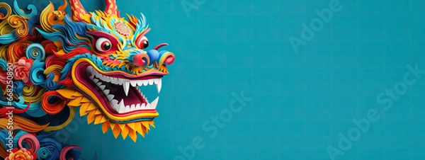 Fototapeta colorful chinese dragon on color background, generative ai