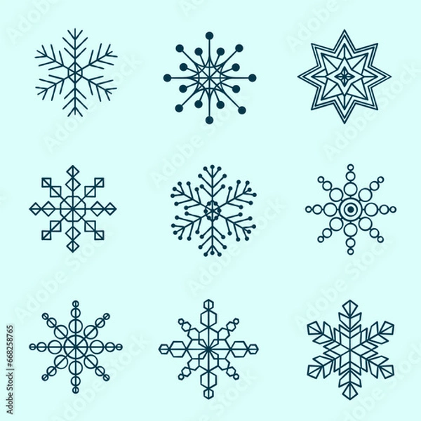 Obraz A set of snowflakes. Icons for websites, designs, layouts. For printing on textiles, clothes. Vector illustration.