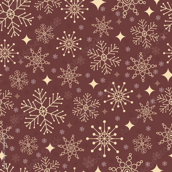 Obraz Seamless pattern of Christmas winter snowflakes, vector background. Design for printing on textile, clothing, wrapping paper.