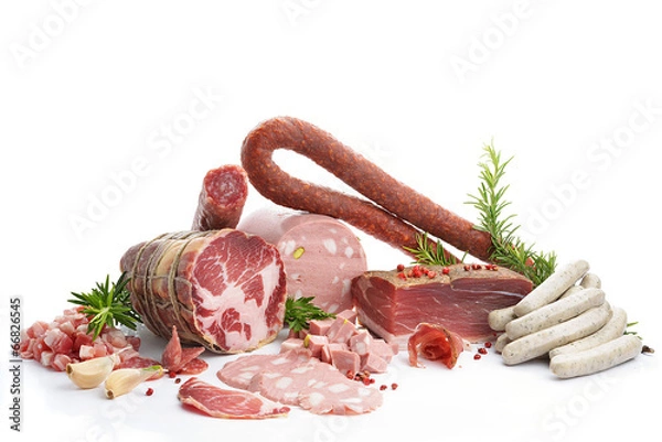Obraz wędliny białe tło