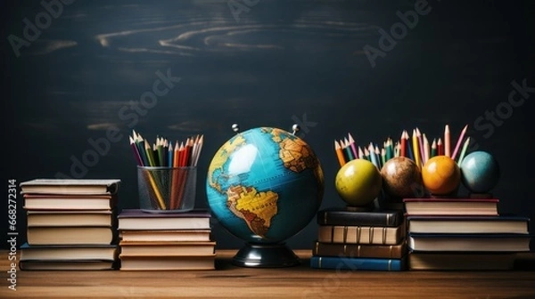 Fototapeta globe model on books for concept investment education and scholarships.