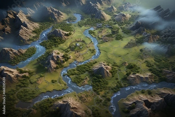 Obraz Top Down RTS Fantasy Game Board Setting Generative Rendering Illustration