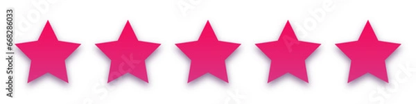 Fototapeta Pink 5 star icon. Customer feedback concept. Vector 5 token points stars rating review. Quality shape design. Vector five stars.