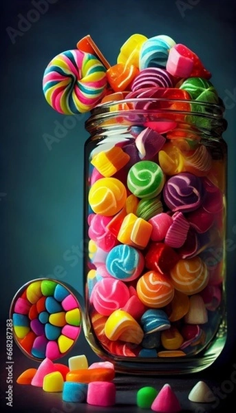 Fototapeta colorful candies in jar. Generative in ai