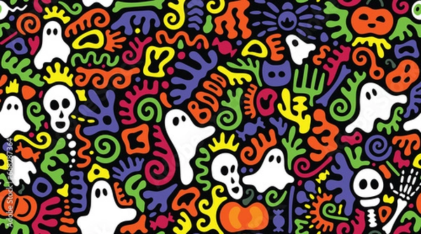 Fototapeta Seamless Halloween Themed Colorful Gummy Shaped Pattern for Ornament or Gift Wrapping Purposes
