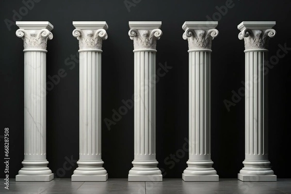 Obraz Five white color Ancient marble pillars on the black background.