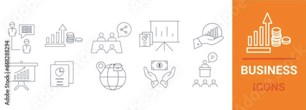 Obraz Vector business icons set, outline style
