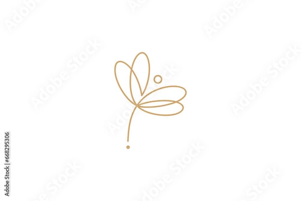 Fototapeta dragonfly design logo with elegant continuous line design style
