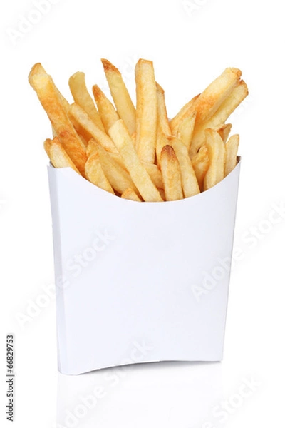 Obraz French fries in a white box isolated